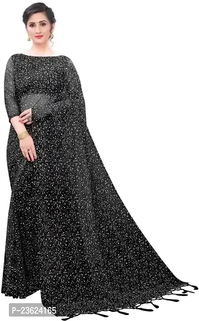 kepka Fashion Women's Net Fabric Embellished Black solid Exclusive Saree-thumb0