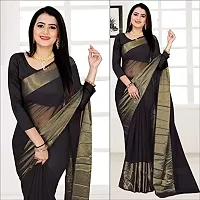 kepka Fashion Women's BeautifulZari Chiffon Light Weight solid Exclusive Saree With Unstitch Blouse Piece (black)-thumb2