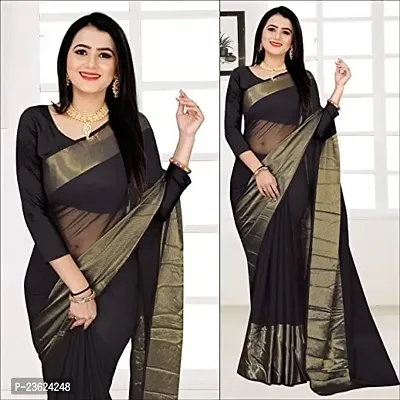 kepka Fashion Women's BeautifulZari Chiffon Light Weight solid Exclusive Saree With Unstitch Blouse Piece (black)-thumb3