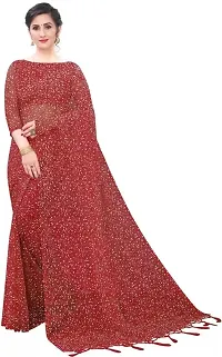 kepka Fashion Women's Net Fabric Embellished Red solid Exclusive Saree With Unstitch Blouse Piece-thumb4