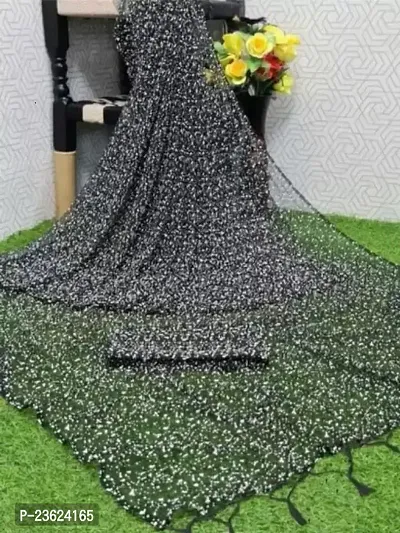 kepka Fashion Women's Net Fabric Embellished Black solid Exclusive Saree-thumb4
