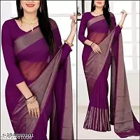 kepka Fashion Women's Beautiful Zari Chiffon Light Weight solid Exclusive Saree With Unstitch Blouse Piece (Wine)-thumb3