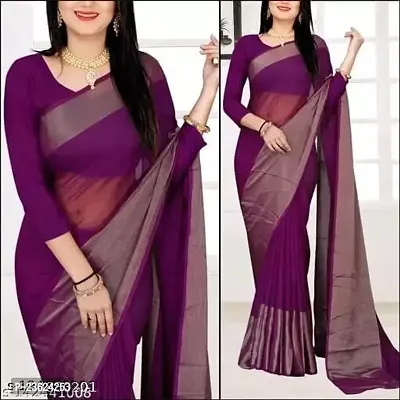 kepka Fashion Women's Beautiful Zari Chiffon Light Weight solid Exclusive Saree With Unstitch Blouse Piece (Wine)-thumb4