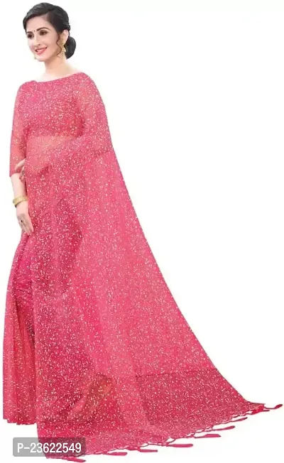 kepka Fashion Women's Net Embellished Pink Saree-thumb3