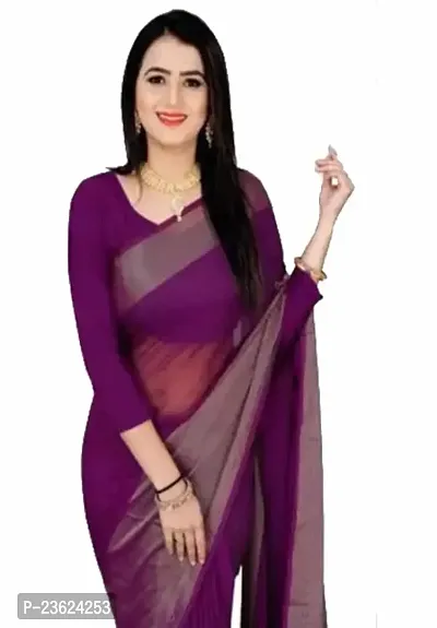 kepka Fashion Women's Beautiful Zari Chiffon Light Weight solid Exclusive Saree With Unstitch Blouse Piece (Wine)-thumb0