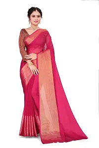 kepka Light Weight Zari Chiffon Rani Saree (Dark Pink)-thumb2