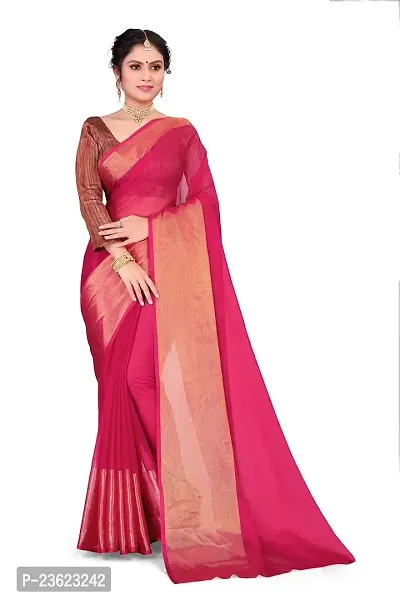 kepka Light Weight Zari Chiffon Rani Saree (Dark Pink)-thumb3