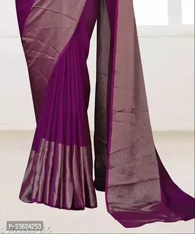 kepka Fashion Women's Beautiful Zari Chiffon Light Weight solid Exclusive Saree With Unstitch Blouse Piece (Wine)-thumb3