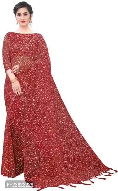 kepka Fashion Women's Net Fabric Embellished Red solid Exclusive Saree With Unstitch Blouse Piece