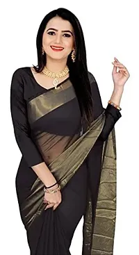 kepka Fashion Women's BeautifulZari Chiffon Light Weight solid Exclusive Saree With Unstitch Blouse Piece (black)-thumb3