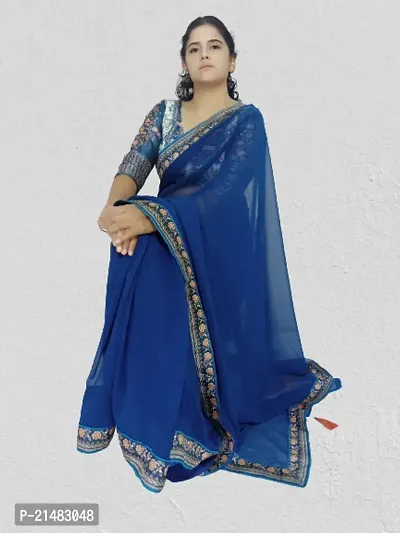 Kepka Digital Blouse Georgette  Blue Saree