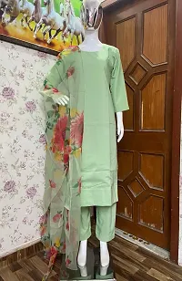 Elegant Mint Green Embellished Cotton Silk Kurta with Pant And Dupatta Set  For Women-thumb3