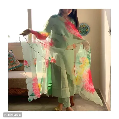 Elegant Mint Green Embellished Cotton Silk Kurta with Pant And Dupatta Set  For Women-thumb3