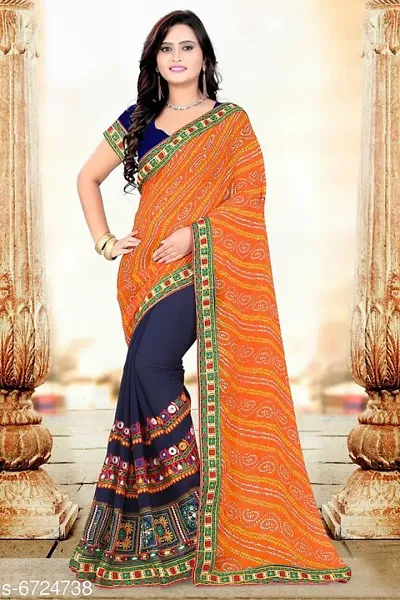 Attractive Embroidered Georgette Sarees With Blouse Piece
