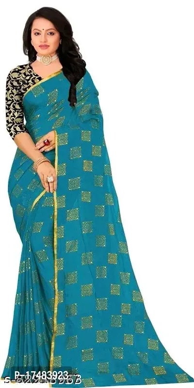 Women Stylish Chiffon Saree with Blouse piece