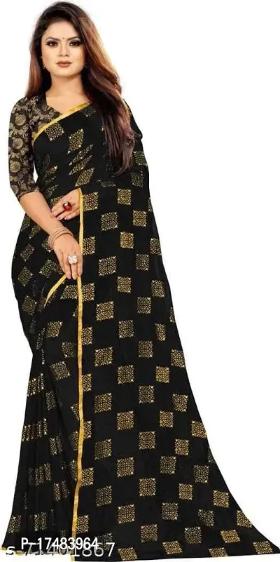 Women Stylish Chiffon Saree with Blouse piece