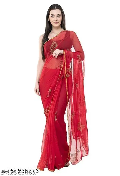 Beautiful Chiffon Embroidered Sarees With Blouse Piece