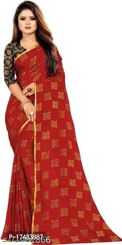 Women Stylish Chiffon Saree with Blouse piece-thumb0