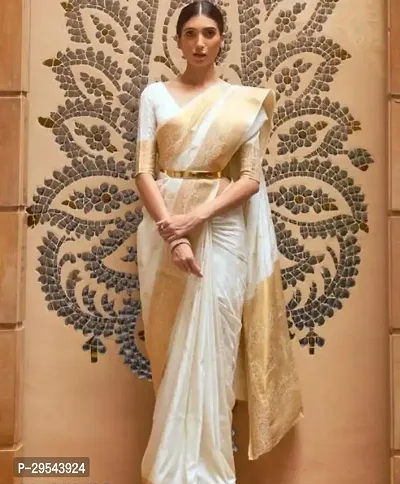 Classic White And Gold Cotton Saree With Blouse Piece-thumb0