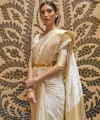 Classic White And Gold Cotton Saree With Blouse Piece-thumb1