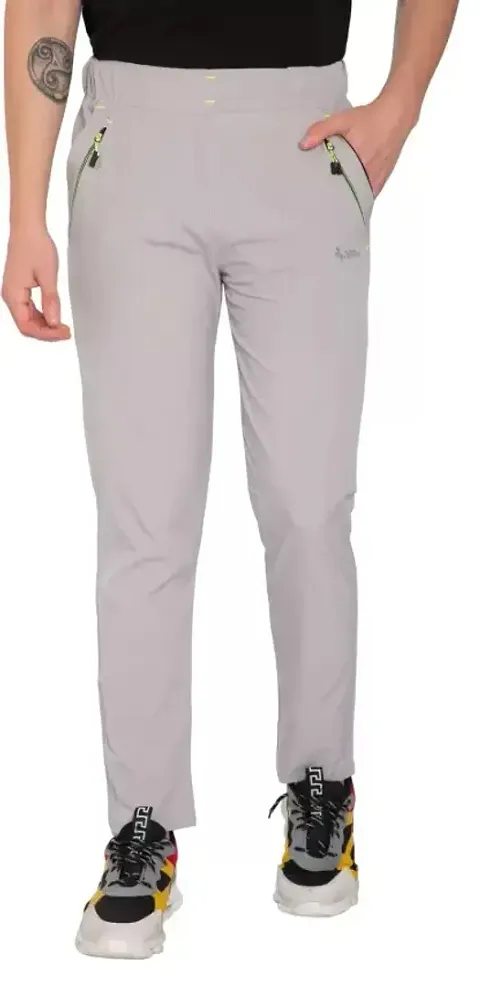 Comfortable Light Grey Cotton Regular Track Pants M For Men