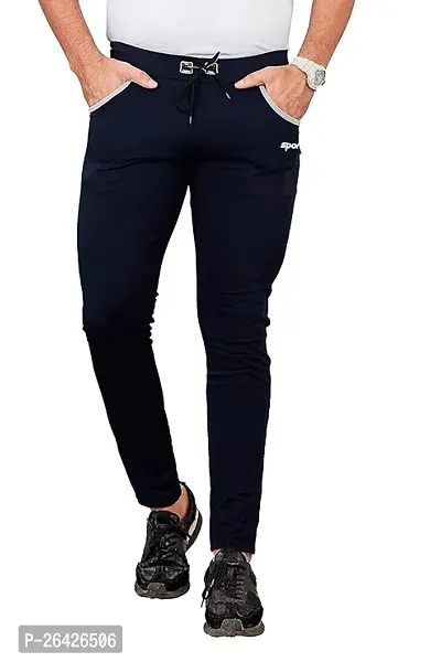 Comfortable Blue Cotton Regular Track Pants L For Men