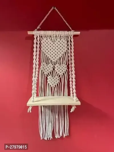 RAJDEEP COLLECTION Macrame Wall Hanging Shelf Bohemian Style.MADE IN INDIA. 15 inch X 10 inch White