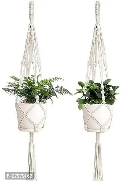 RAJDEEP COLLECTION Macrame Plant Hangers Without Pots Indoor Hanging MADE IN INDIA Pack of 2 16.5 cm X 14.5 cm OFF WHITE
