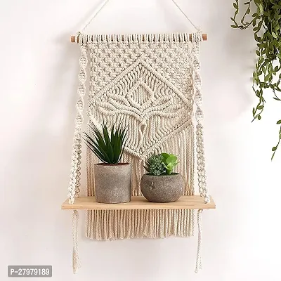 RAJDEEP COLLECTION Macrame Wall Hanging Decor Boho Shelves Hand Woven Bohemian MADE IN INDIA 60 cm X 12 cm OFF WHITE