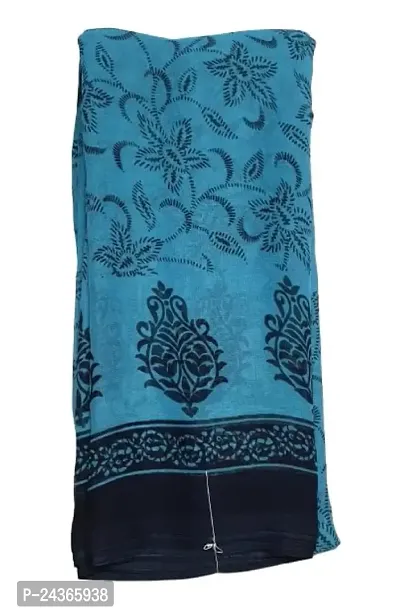 Women's Flowers Floral Pattern Printed Georgette Saree With Black Border (Blue)