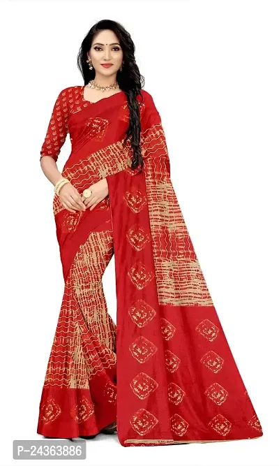 Women's Line Cotton Saree Striped Print Fancy Saree with Blouse Piece Color Red