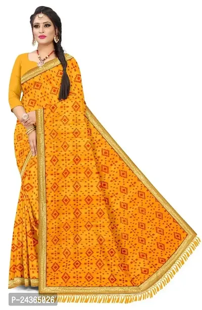 Women's Silk Saree Flower Print Fancy Saree Lace and Jhalar Worked with Blouse Piece Color Yellow