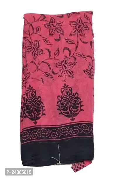 Women's Flowers Floral Pattern Printed Georgette Saree With Black Border (Pink)-thumb0