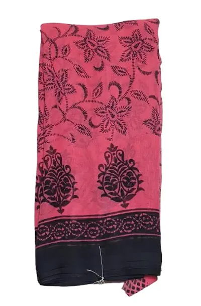 Women's Flowers Floral Pattern Georgette Saree With Border (Pink)