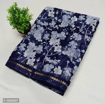 Stylish Navy Blue Georgette Saree With Blouse Piece For Women-thumb0