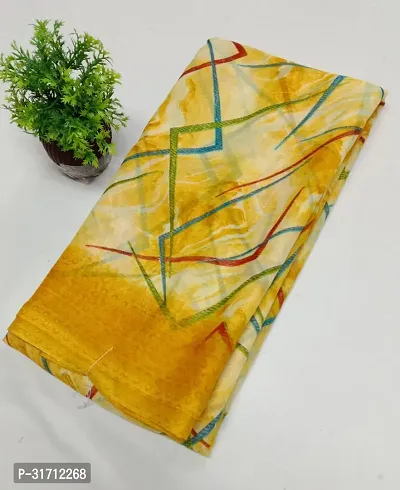 Stylish Yellow Georgette Printed Saree with Blouse piece For Women-thumb0