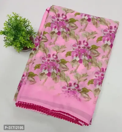 Stylish Pink Georgette Printed Saree with Blouse piece For Women