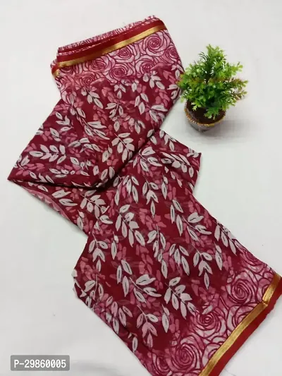 Elegant Magenta Georgette Printed Saree With Blouse Piece For Women