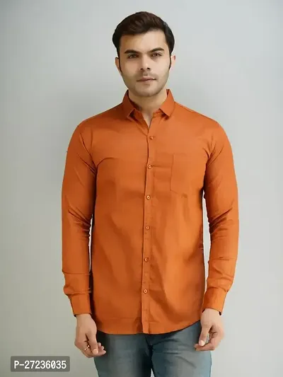 Reliable Orange Cotton Long Sleeves Solid Casual Shirt For Men