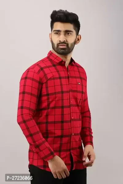 Reliable Red Cotton Blend Long Sleeves Checked Casual Shirt For Men-thumb0