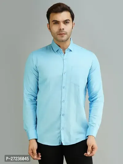 Reliable Turquoise Cotton Long Sleeves Solid Casual Shirt For Men-thumb0