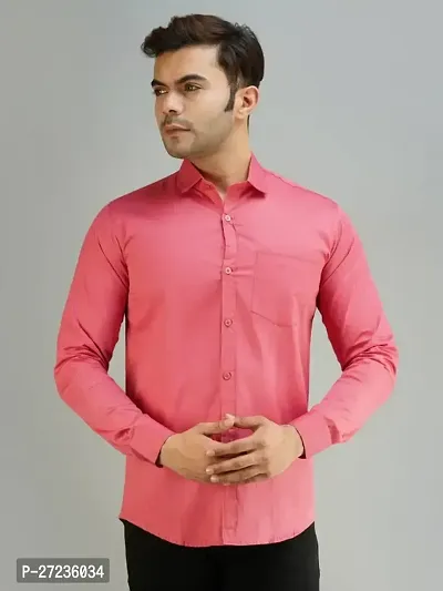 Reliable Pink Cotton Long Sleeves Solid Casual Shirt For Men-thumb0