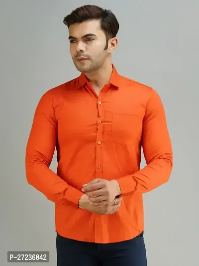 Reliable Orange Cotton Long Sleeves Solid Casual Shirt For Men-thumb0