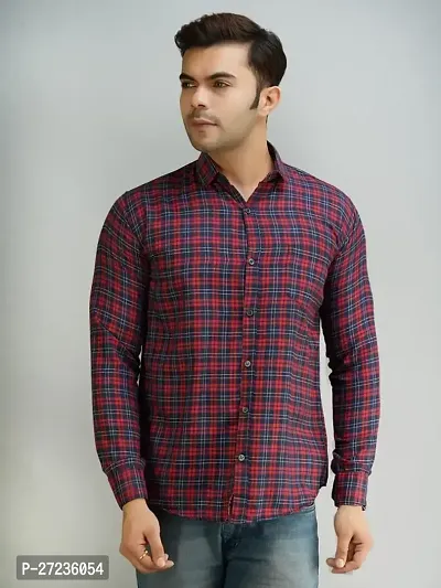 Reliable Red Cotton Long Sleeves Checked Casual Shirt For Men-thumb0