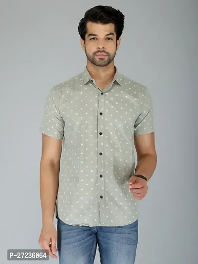 Reliable Grey Cotton Blend Short Sleeves Printed Casual Shirt For Men-thumb0