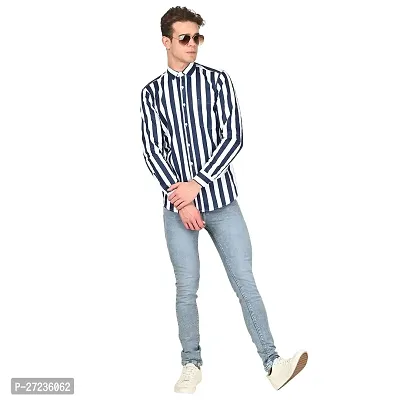 Reliable Blue Cotton Long Sleeves Striped Casual Shirt For Men-thumb0