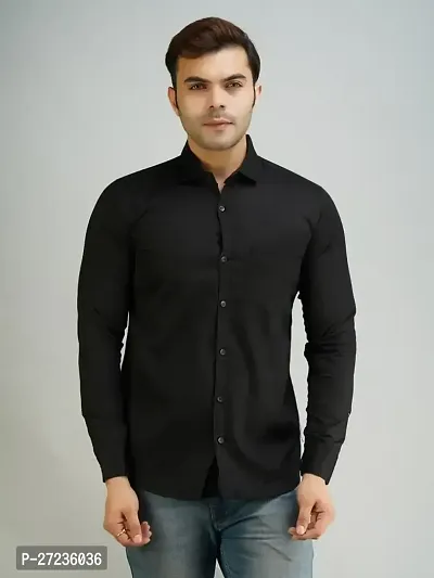 Reliable Black Cotton Long Sleeves Solid Casual Shirt For Men-thumb0