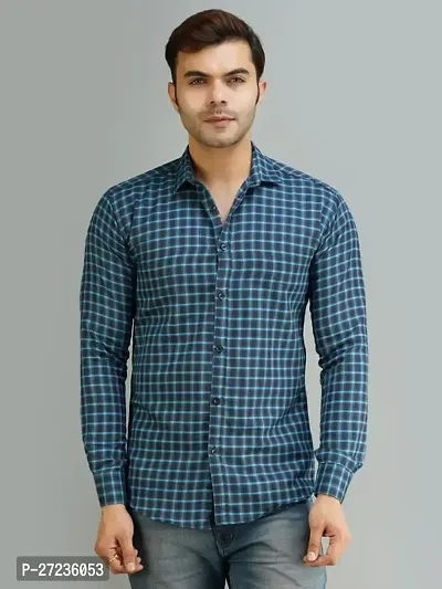 Reliable Blue Cotton Long Sleeves Checked Casual Shirt For Men-thumb0