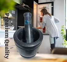 Pure Marble Black Stone Mortar and Pestle Set As Okhli Masher, Khalbatta, Kharal, Mixer, Natural  Traditional Grinder and Musal,-thumb3