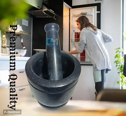 Pure Marble Black Stone Mortar and Pestle Set As Okhli Masher, Khalbatta, Kharal, Mixer, Natural  Traditional Grinder and Musal,-thumb4